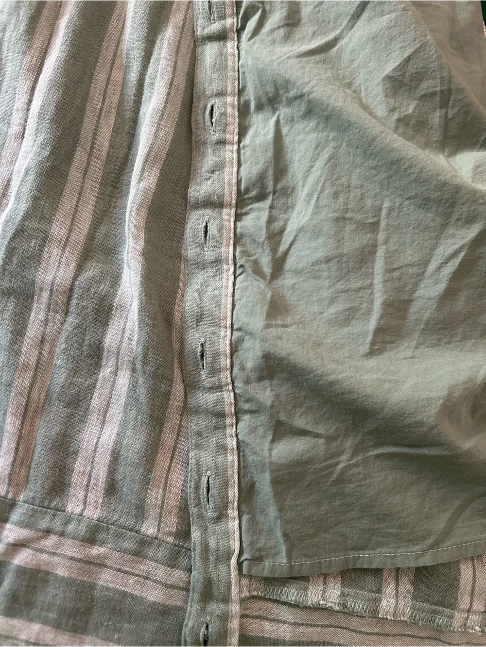 Striped Sage Green Button-Front Dress